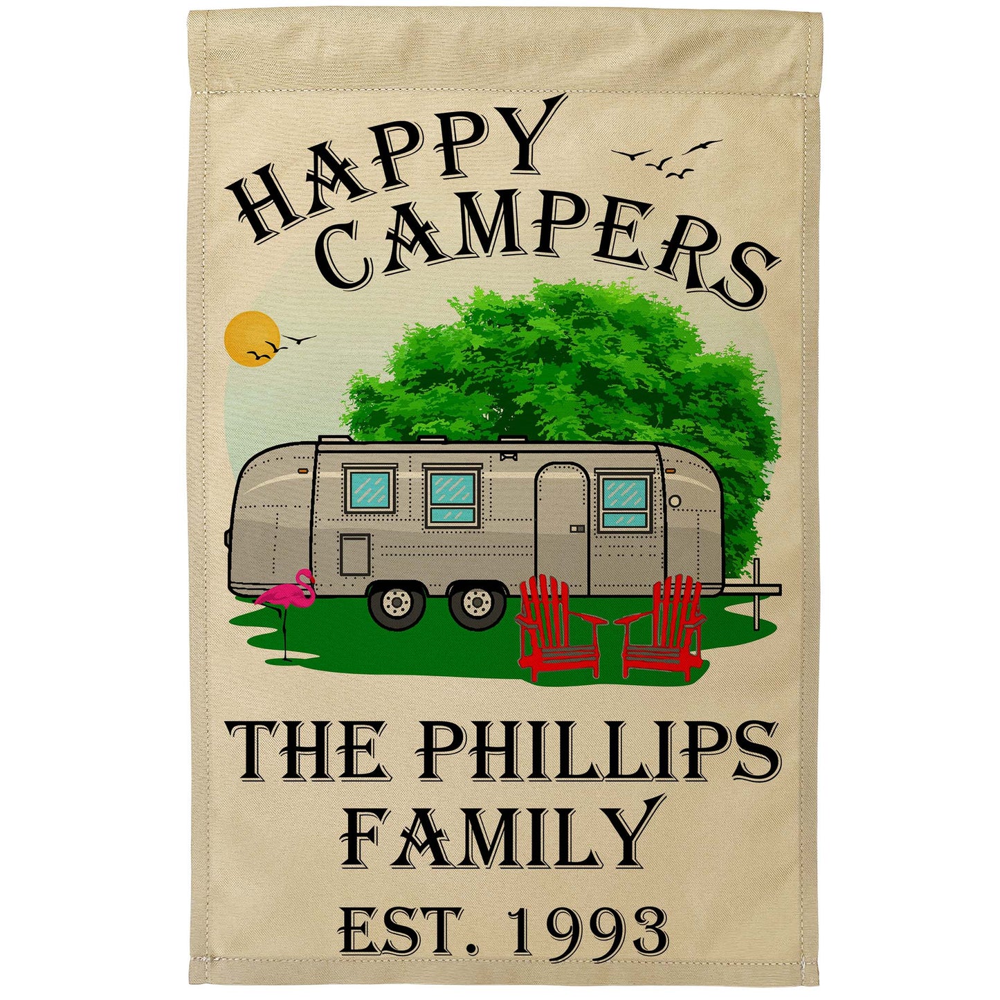 Happy Campers Personalized Camping Flag With Airstream Trailer