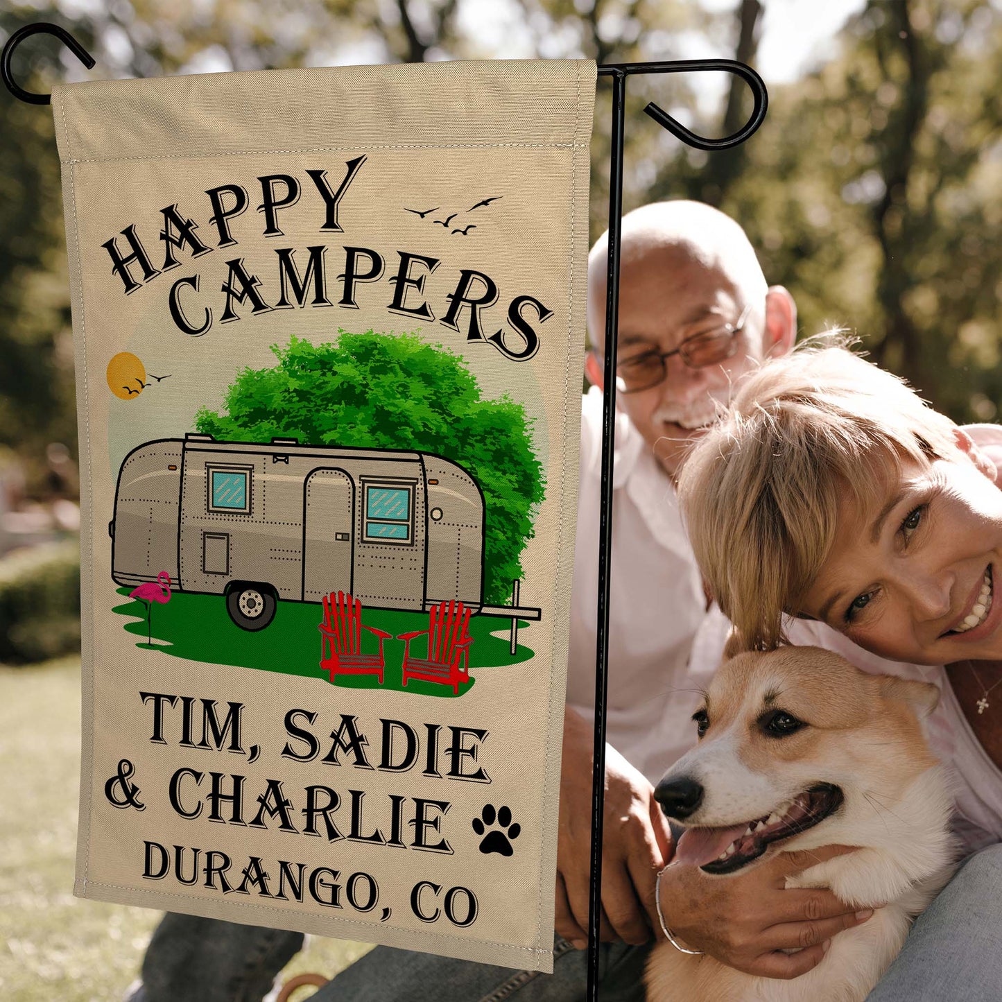 Happy Campers Personalized Camping Flag With Airstream Trailer