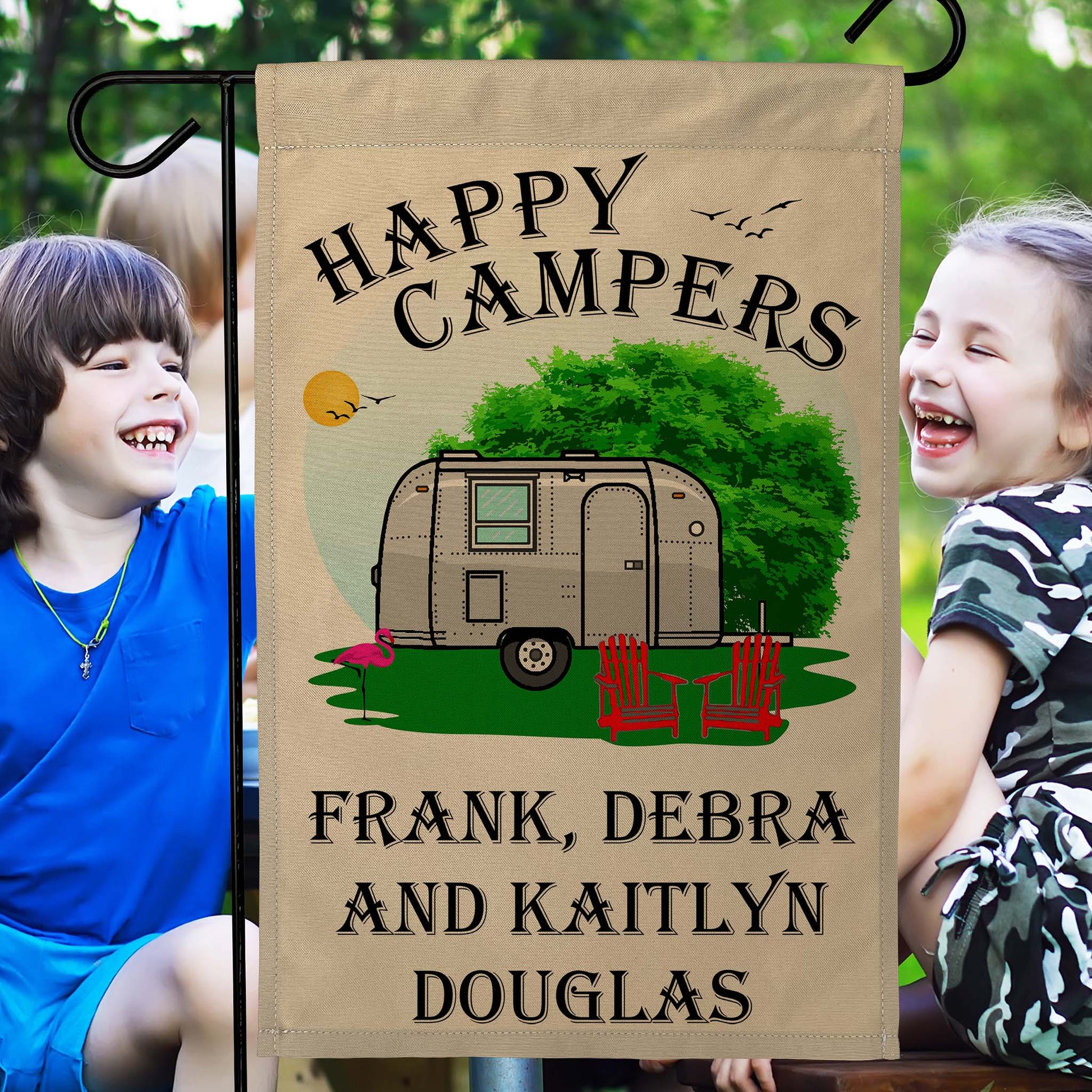 Happy Campers Personalized Camping Flag With Airstream Trailer