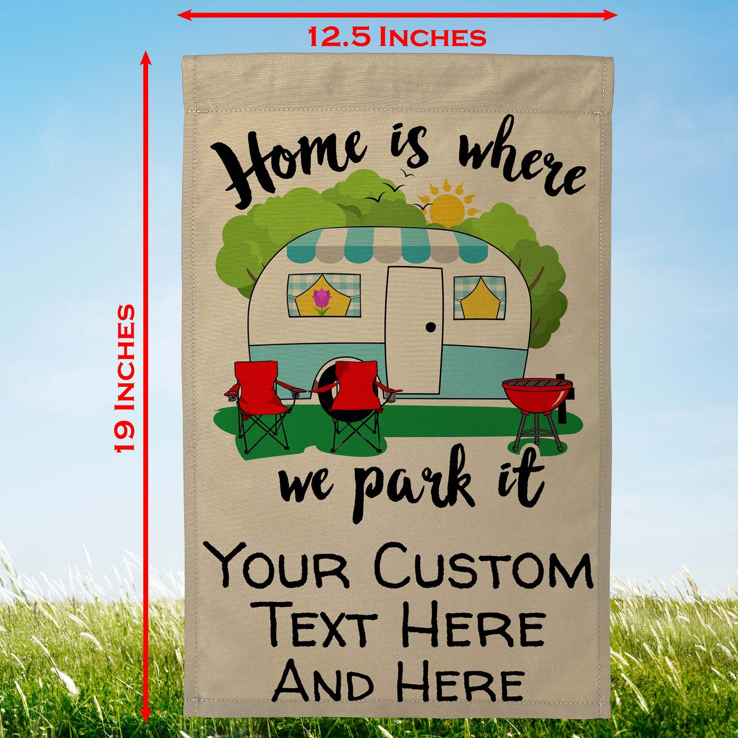 Home is Where We Park It Personalized Camping Flag with Vintage Camper
