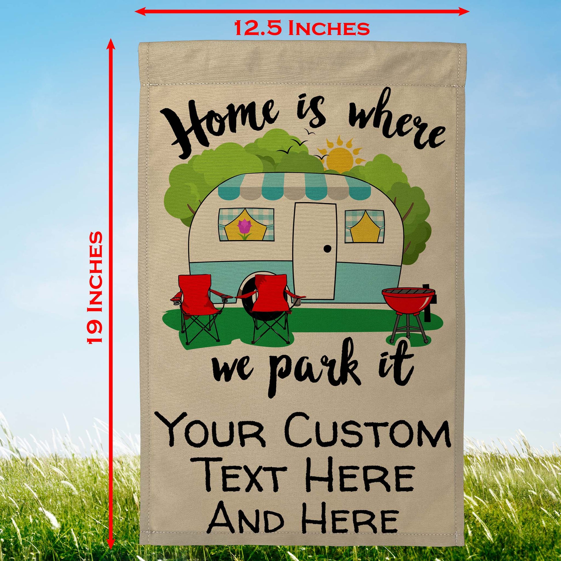 Home is Where We Park It Personalized Camping Flag with Vintage Camper