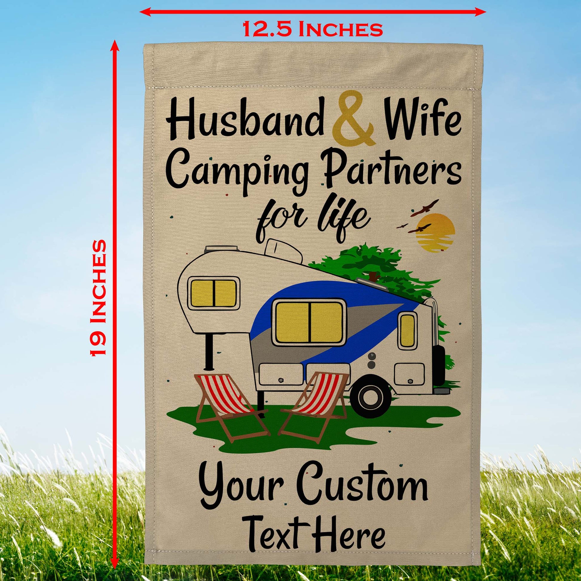 Husband & Wife Camping Partners for Life Personalized Camping Flag with 5th Wheel