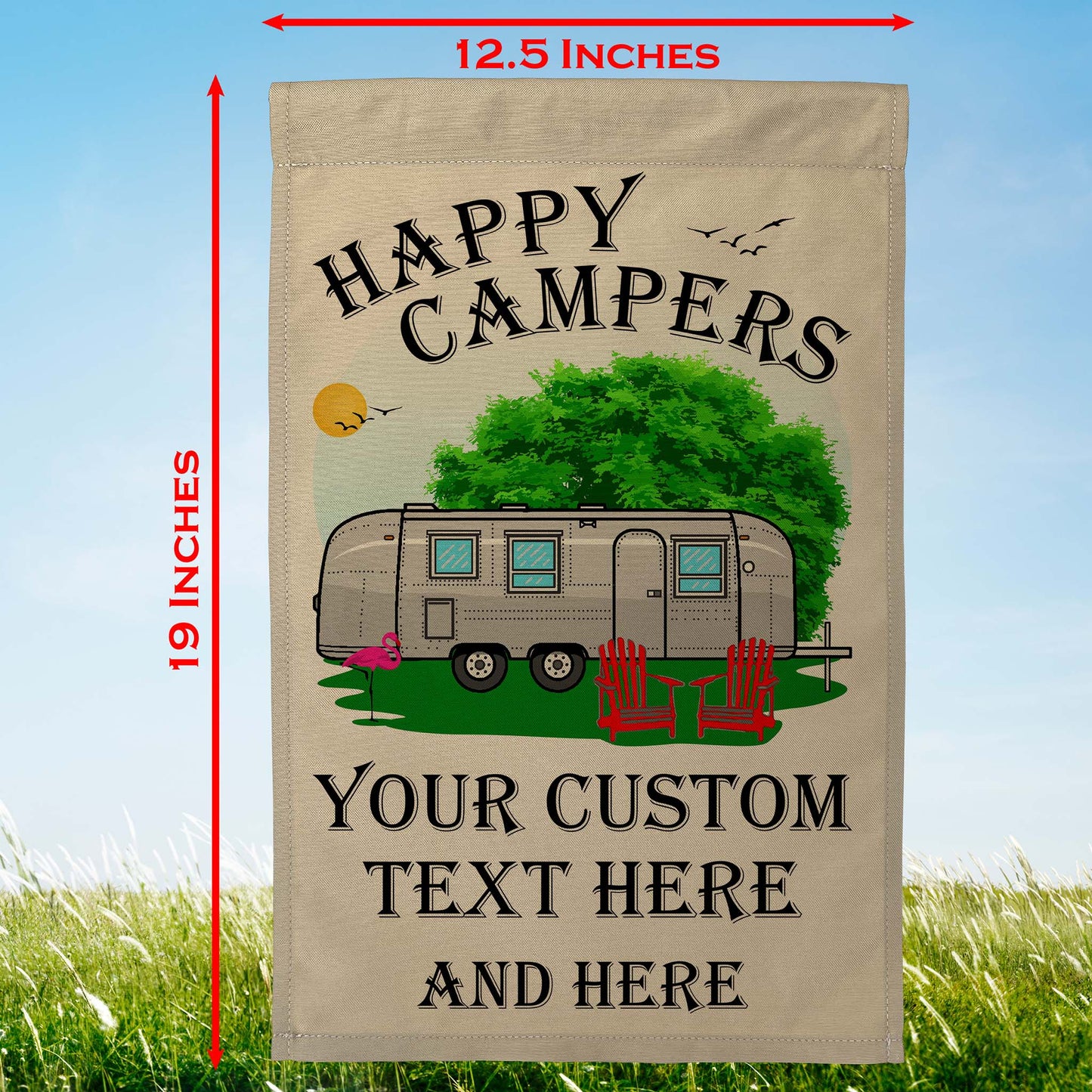 Happy Campers Personalized Camping Flag With Airstream Trailer