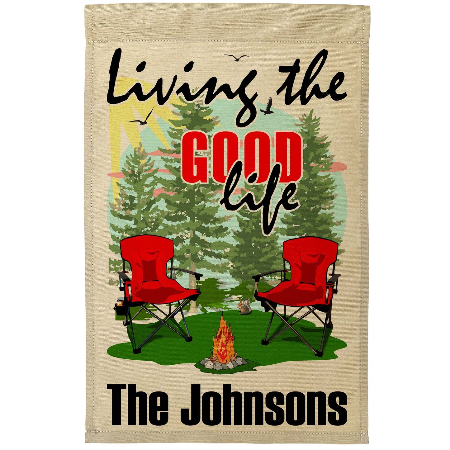 Living The Good Life Personalized Camping Flag with Campsite