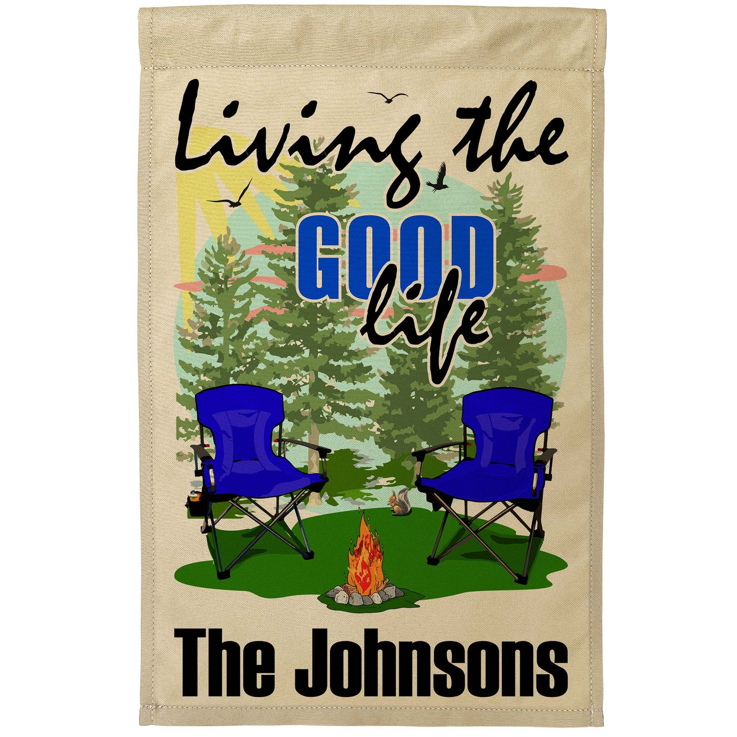 Living The Good Life Personalized Camping Flag with Campsite