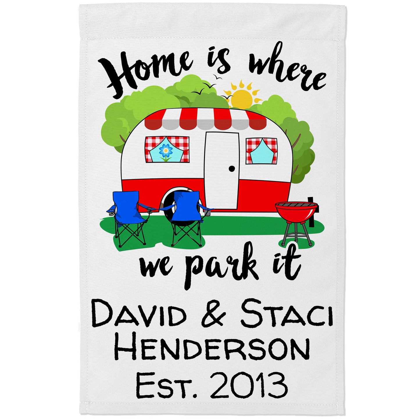 Home is Where We Park It Personalized Camping Flag with Vintage Camper