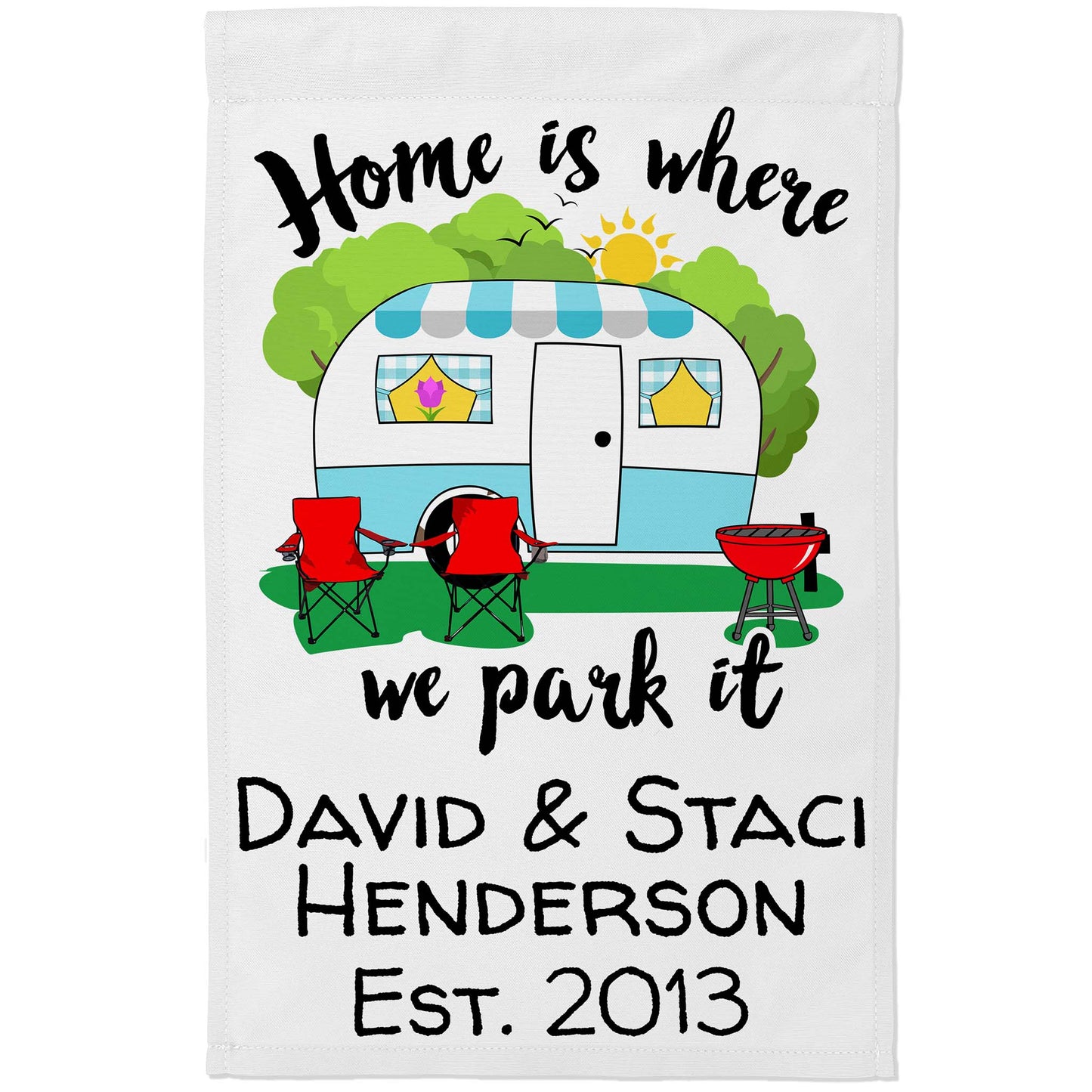 Home is Where We Park It Personalized Camping Flag with Vintage Camper