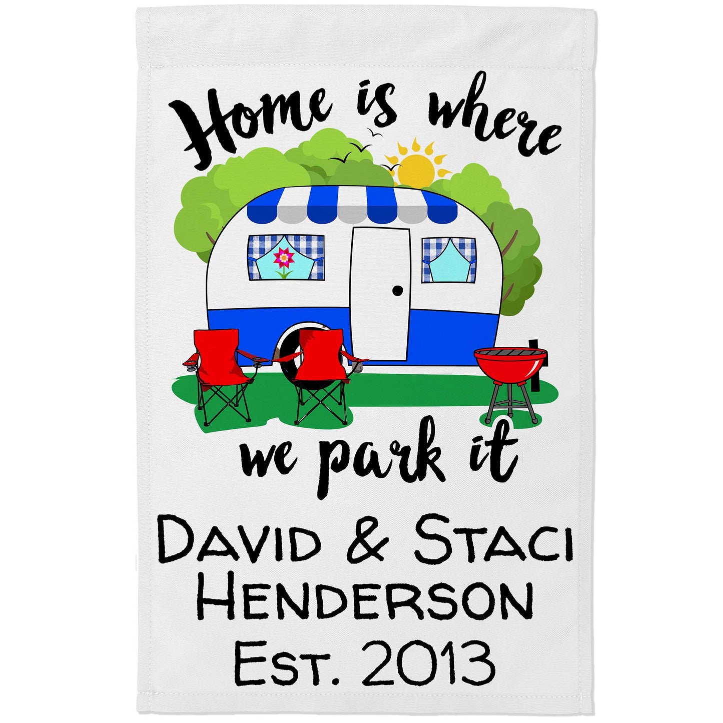 Home is Where We Park It Personalized Camping Flag with Vintage Camper
