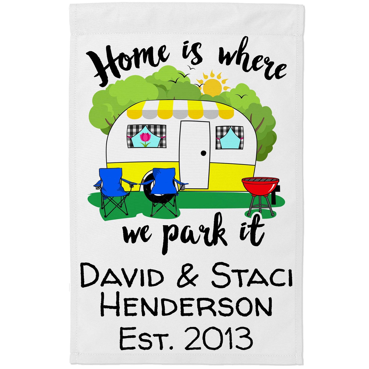 Home is Where We Park It Personalized Camping Flag with Vintage Camper