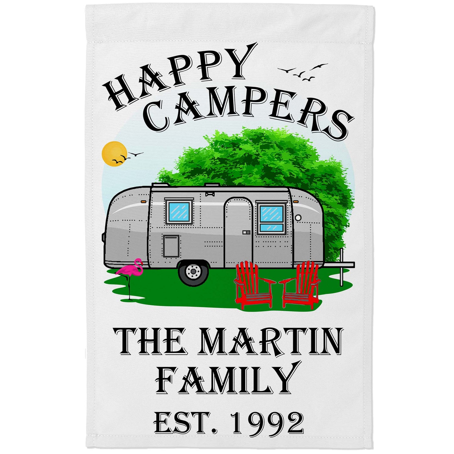Happy Campers Personalized Camping Flag With Airstream Trailer