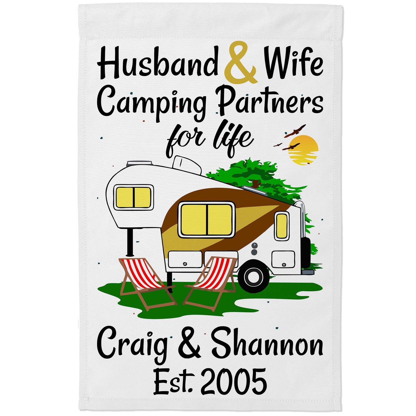 Husband & Wife Camping Partners for Life Personalized Camping Flag with 5th Wheel