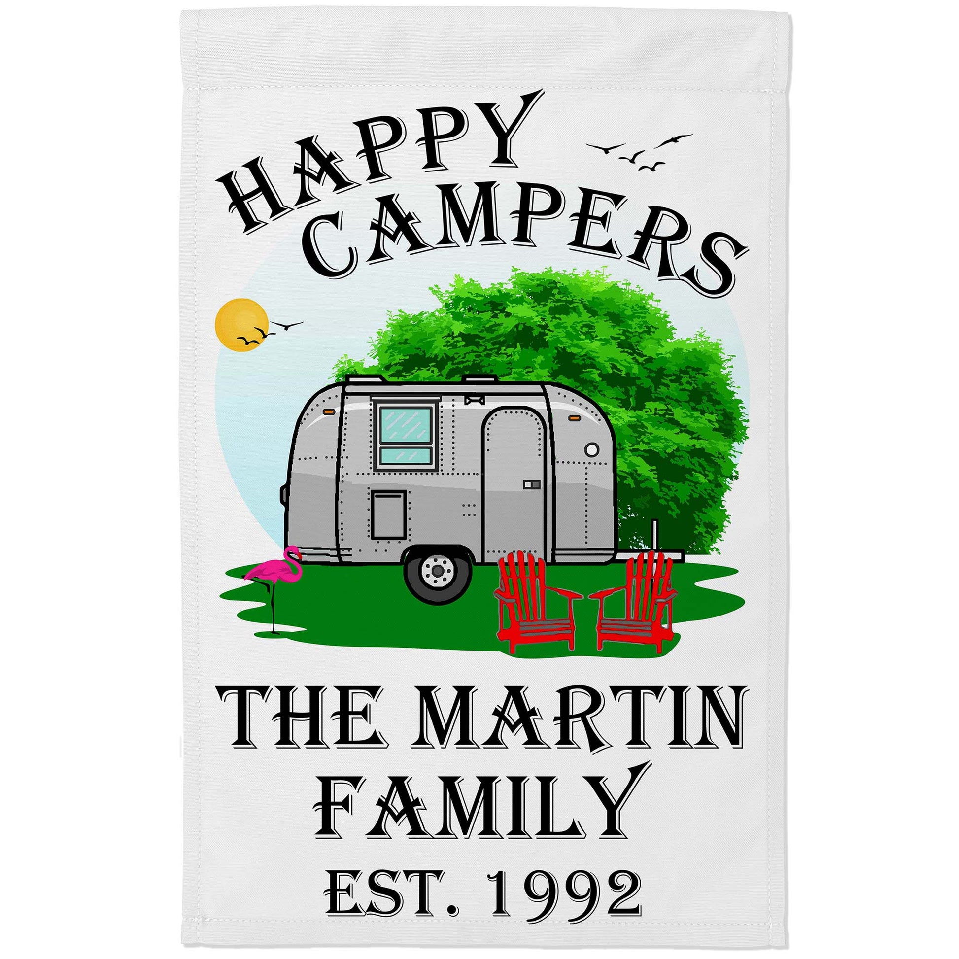 Happy Campers Personalized Camping Flag With Airstream Trailer