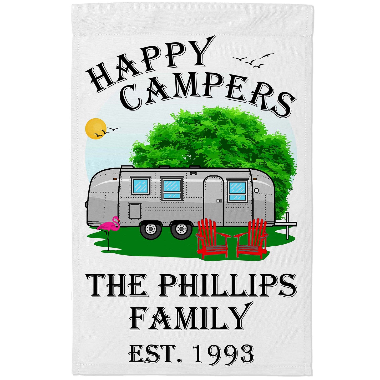 Happy Campers Personalized Camping Flag With Airstream Trailer