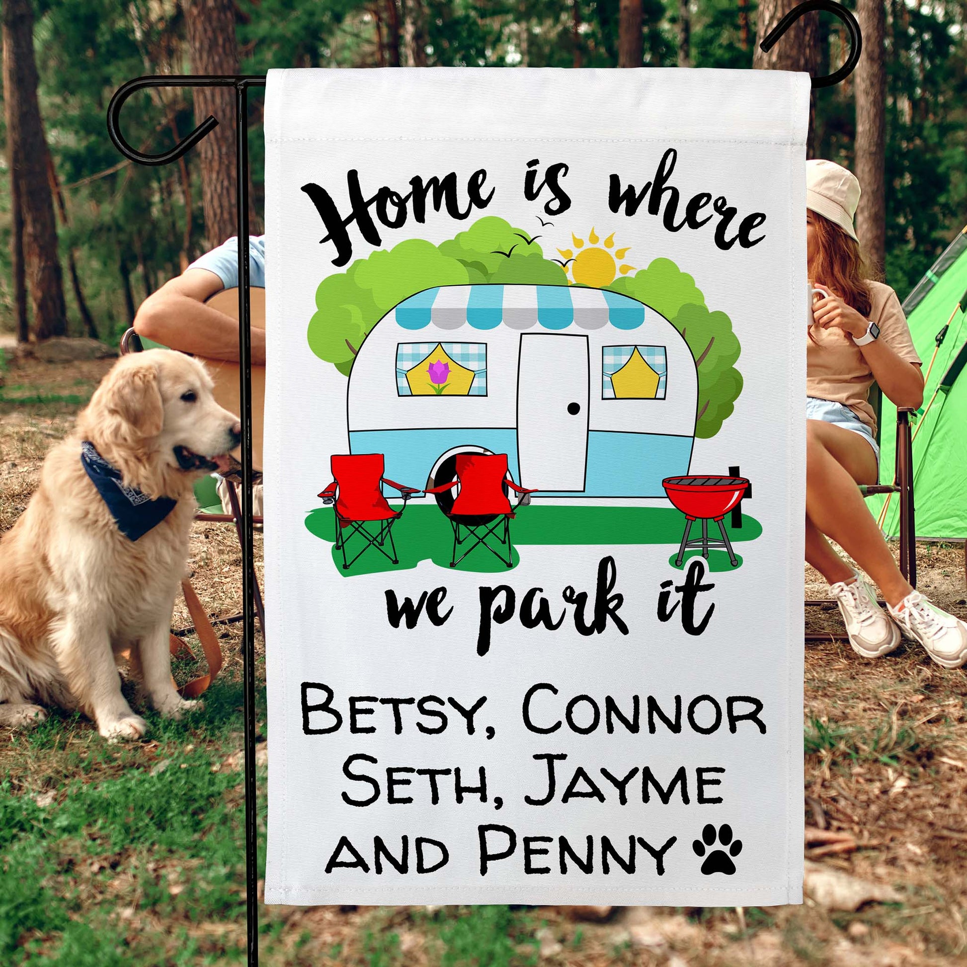 Home is Where We Park It Personalized Camping Flag with Vintage Camper