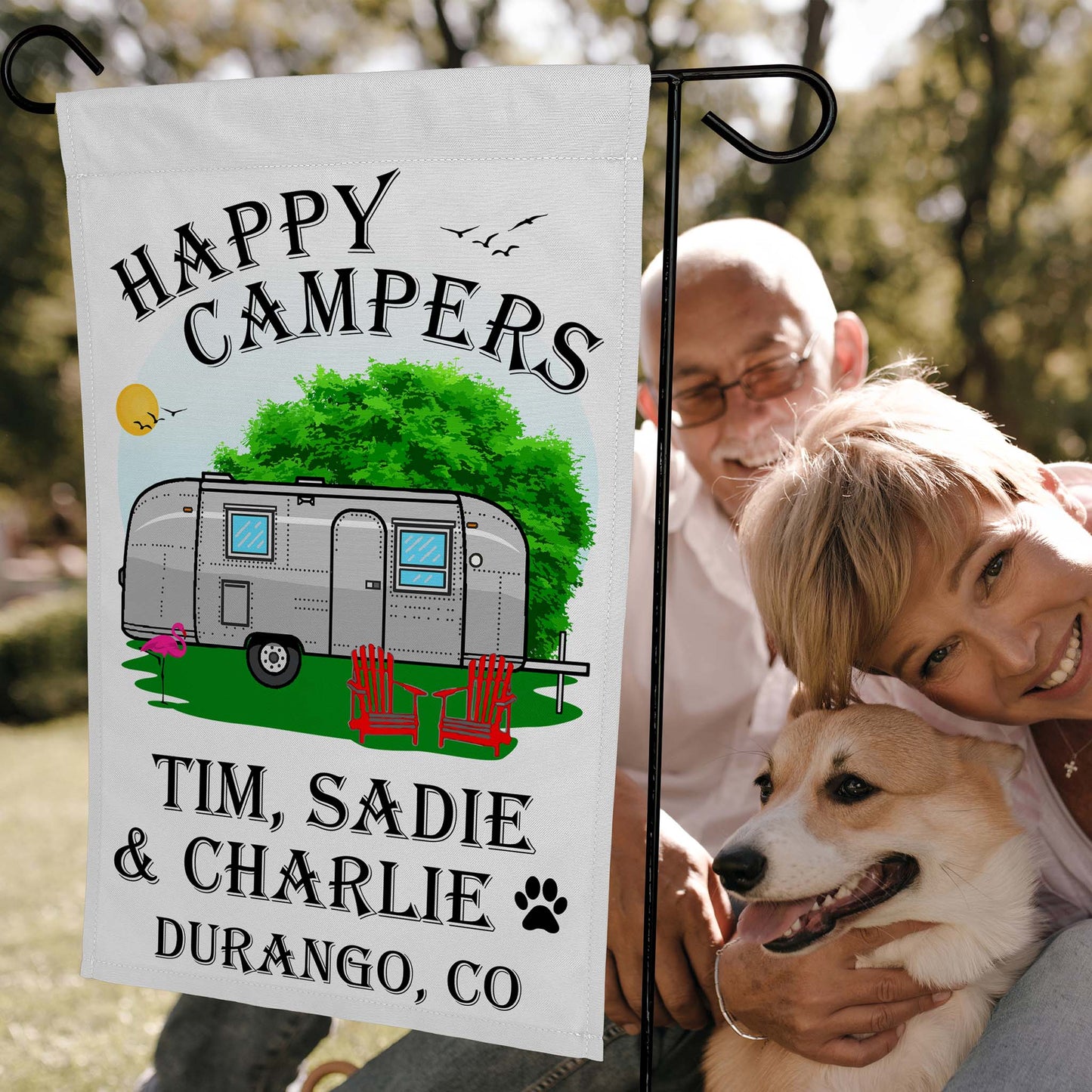 Happy Campers Personalized Camping Flag With Airstream Trailer