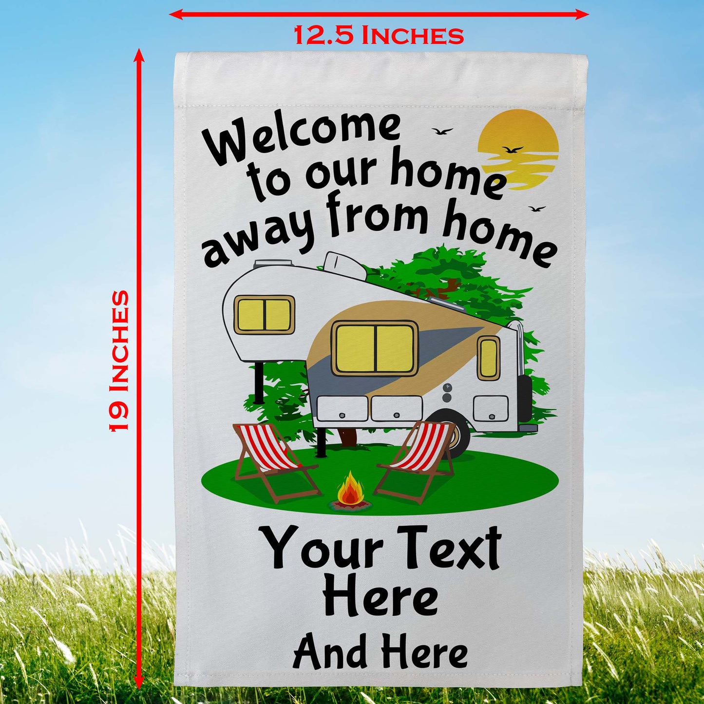Welcome to Our Home Away from Home Personalized 5th Wheel Campsite Flag
