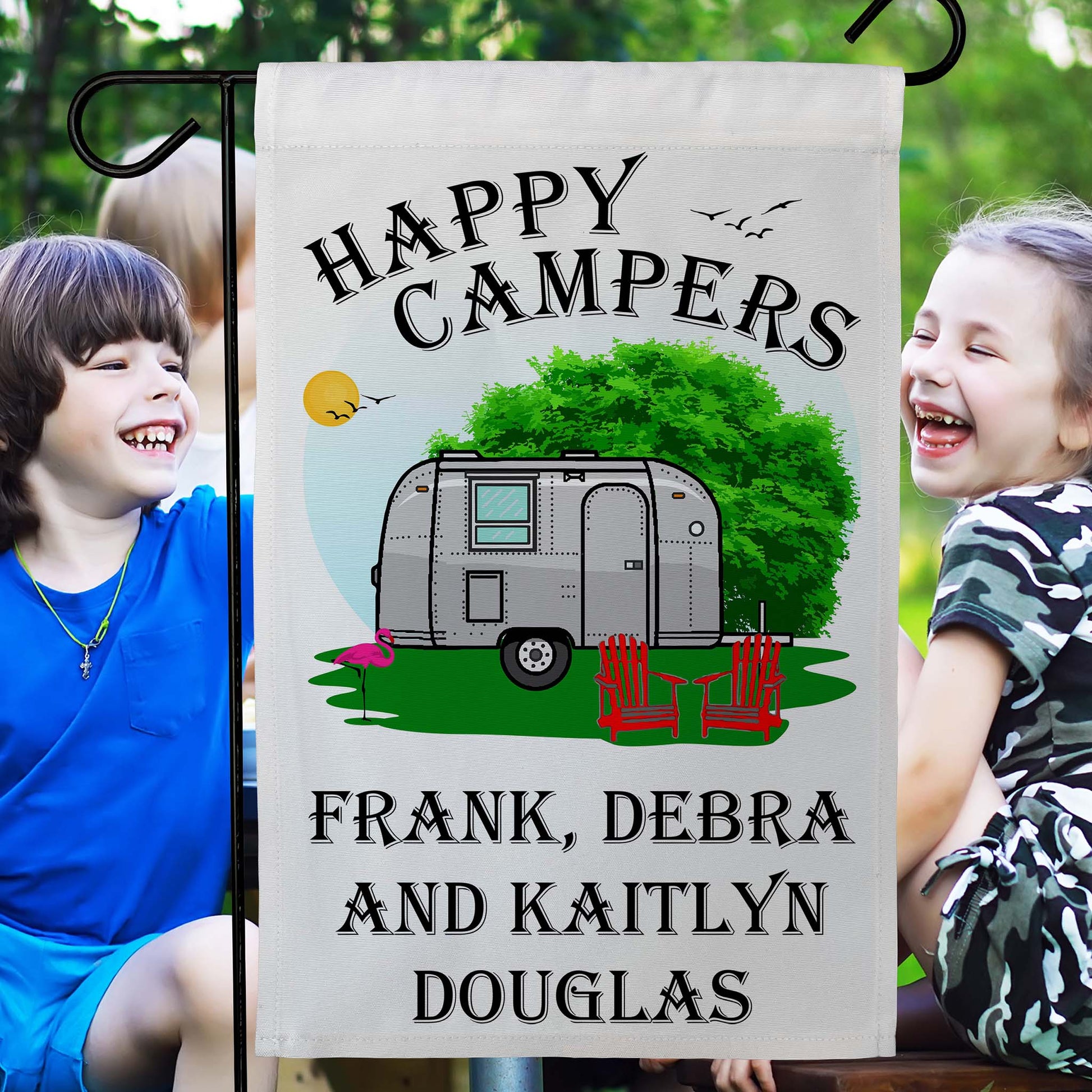 Happy Campers Personalized Camping Flag With Airstream Trailer