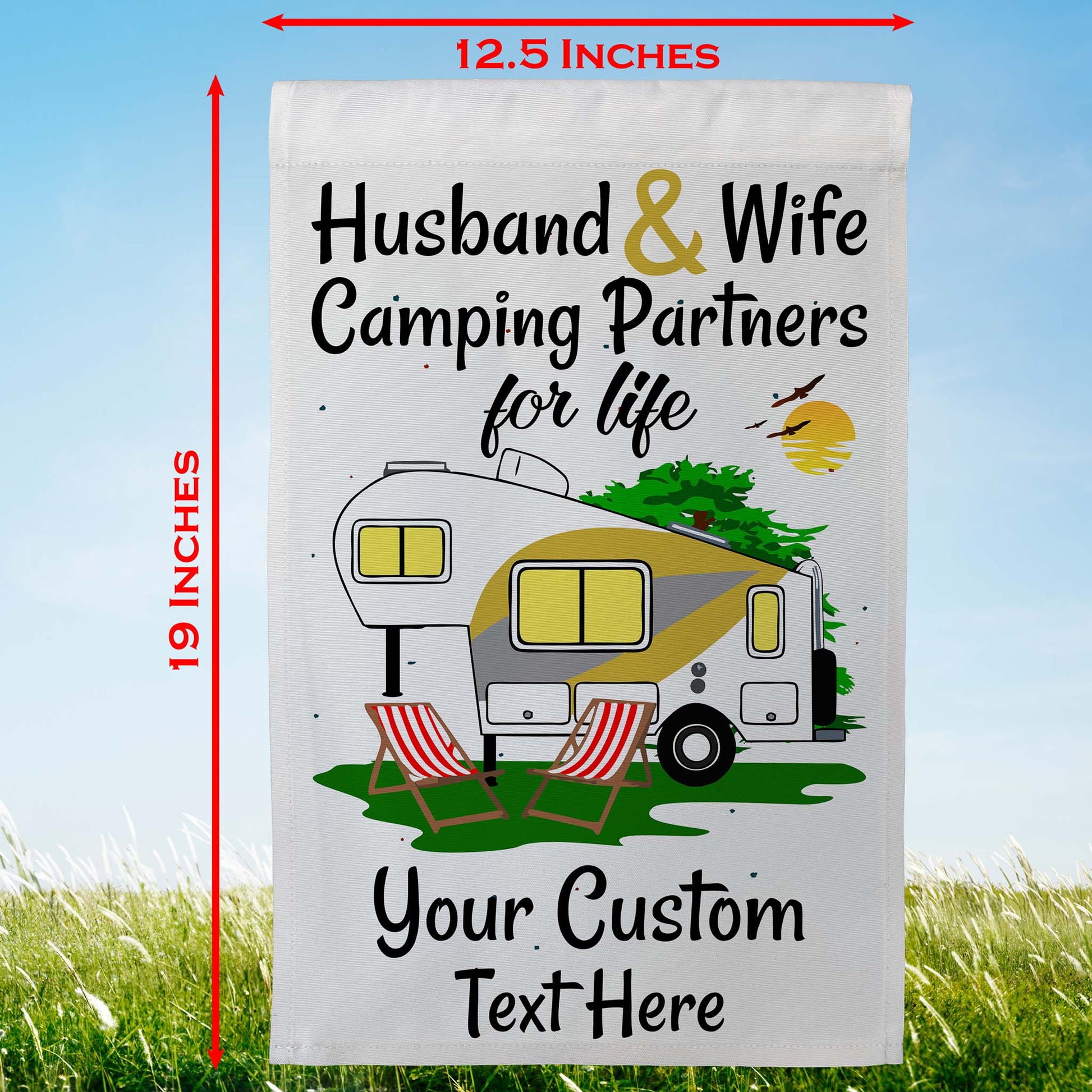 Husband & Wife Camping Partners for Life Personalized Camping Flag with 5th Wheel