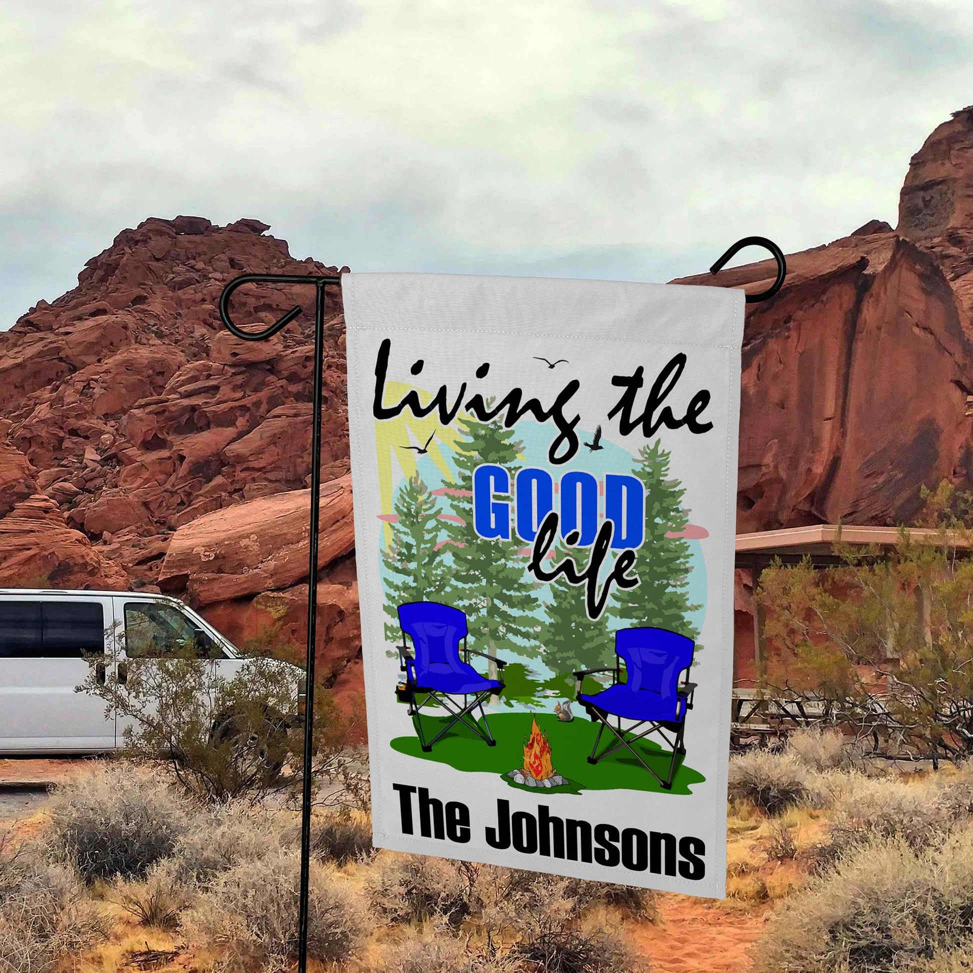 Living The Good Life Personalized Camping Flag with Campsite