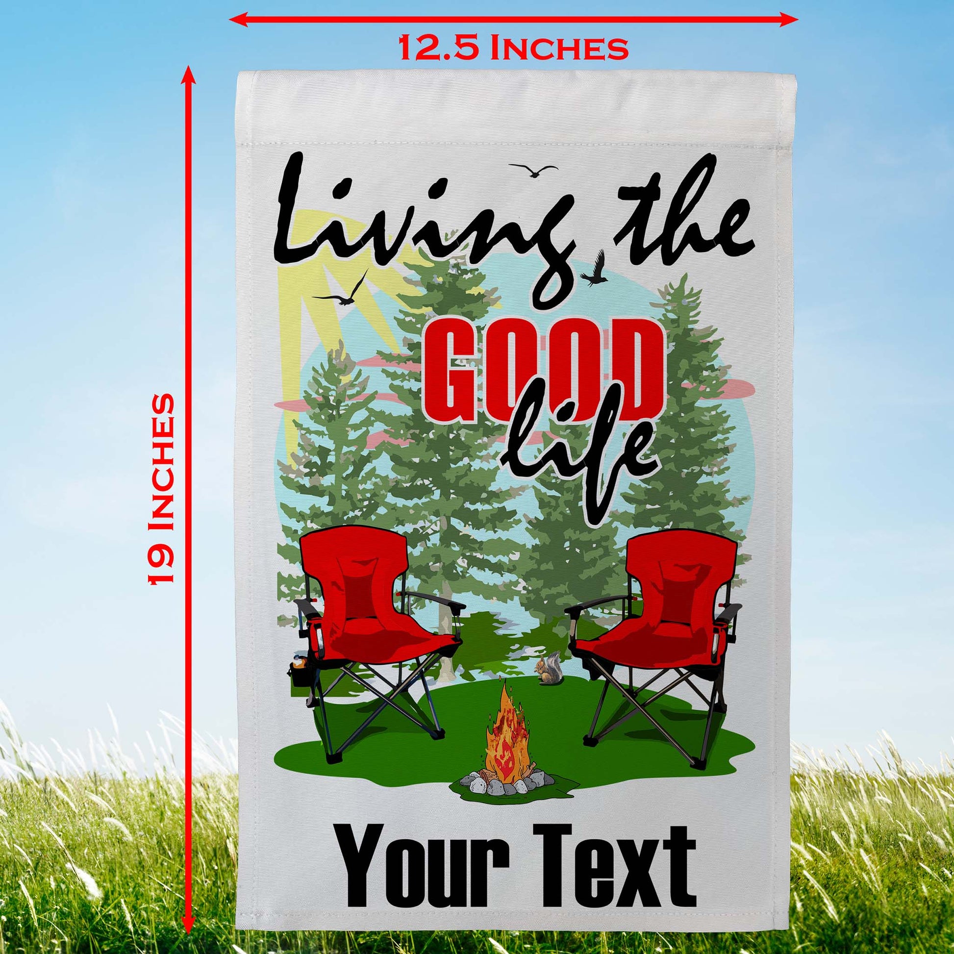 Living The Good Life Personalized Camping Flag with Campsite