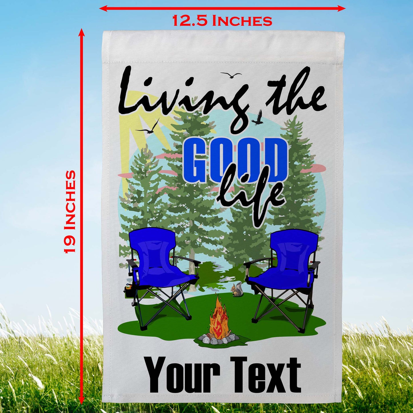 Living The Good Life Personalized Camping Flag with Campsite