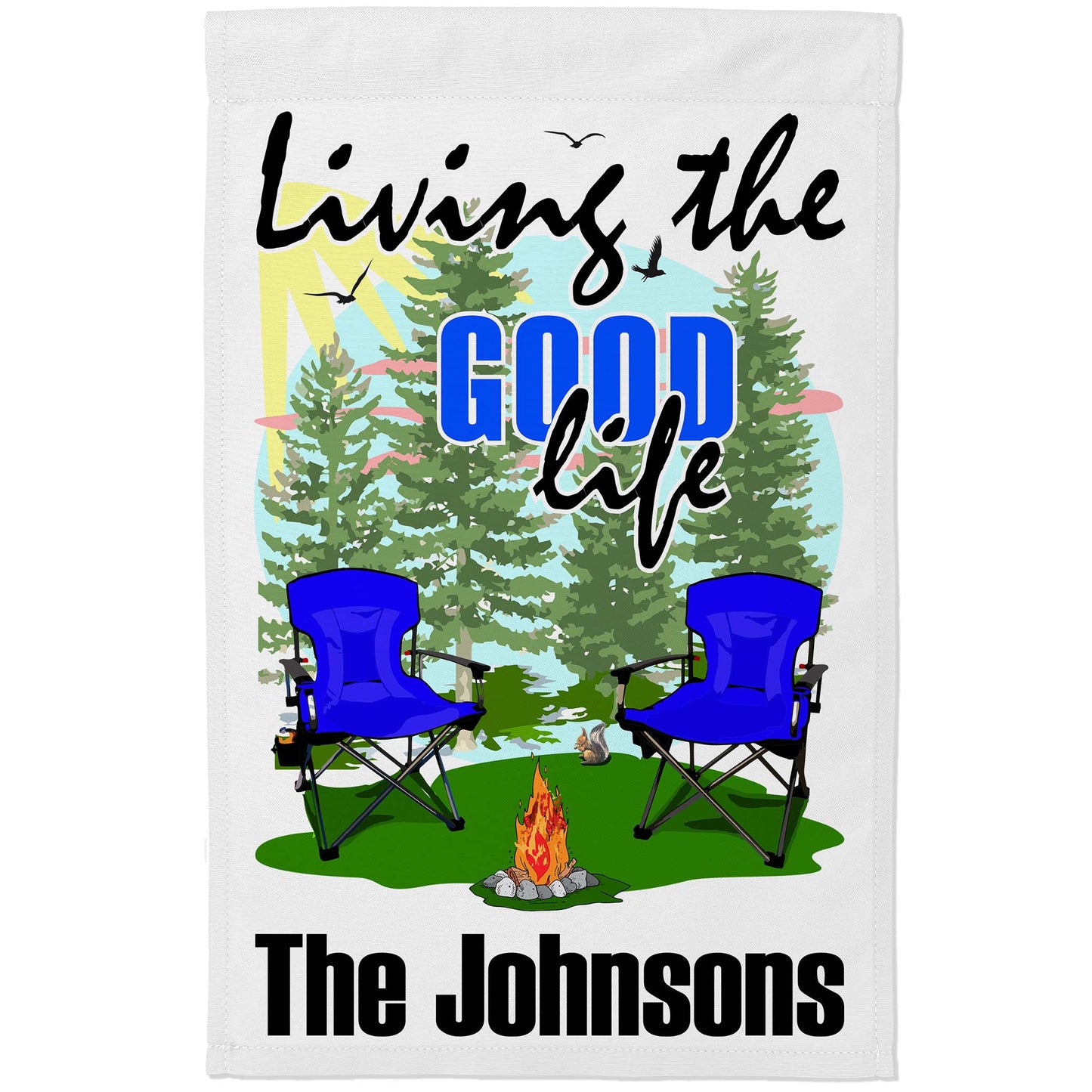 Living The Good Life Personalized Camping Flag with Campsite