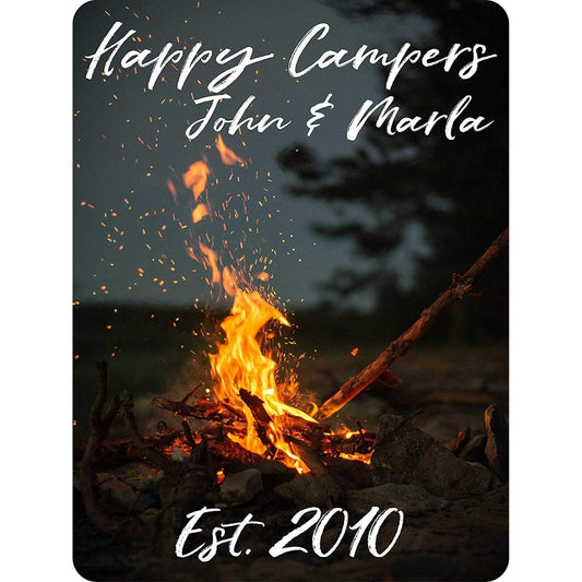 Happy Campers Personalized Aluminum Sign With Campfire