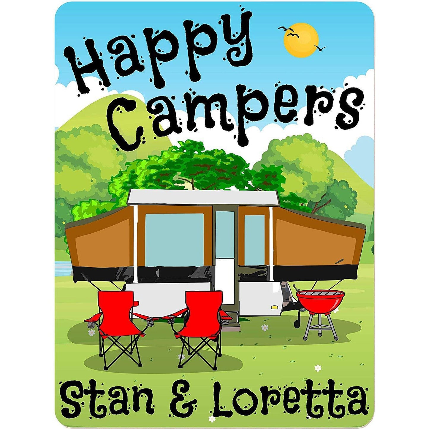 Happy Campers Personalized Aluminum Camping Sign With Pop Up Camper