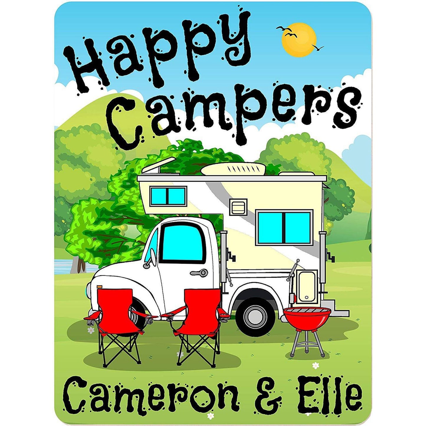 Happy Campers Personalized Aluminum Camping Sign With Truck and Camper