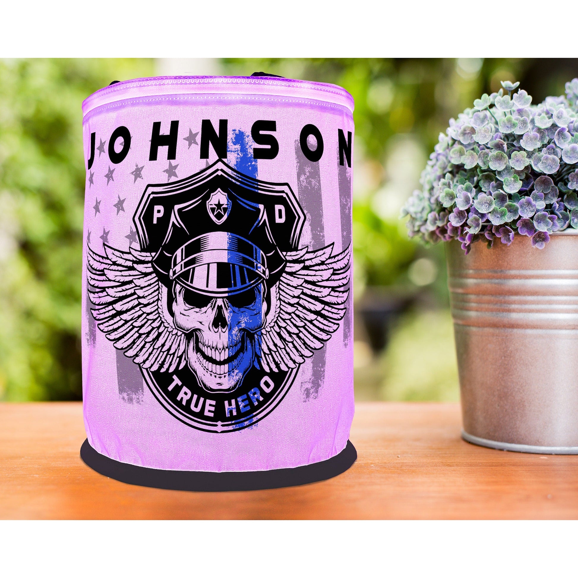 Thin Blue Line Winged Skull Police Officer LED Lantern