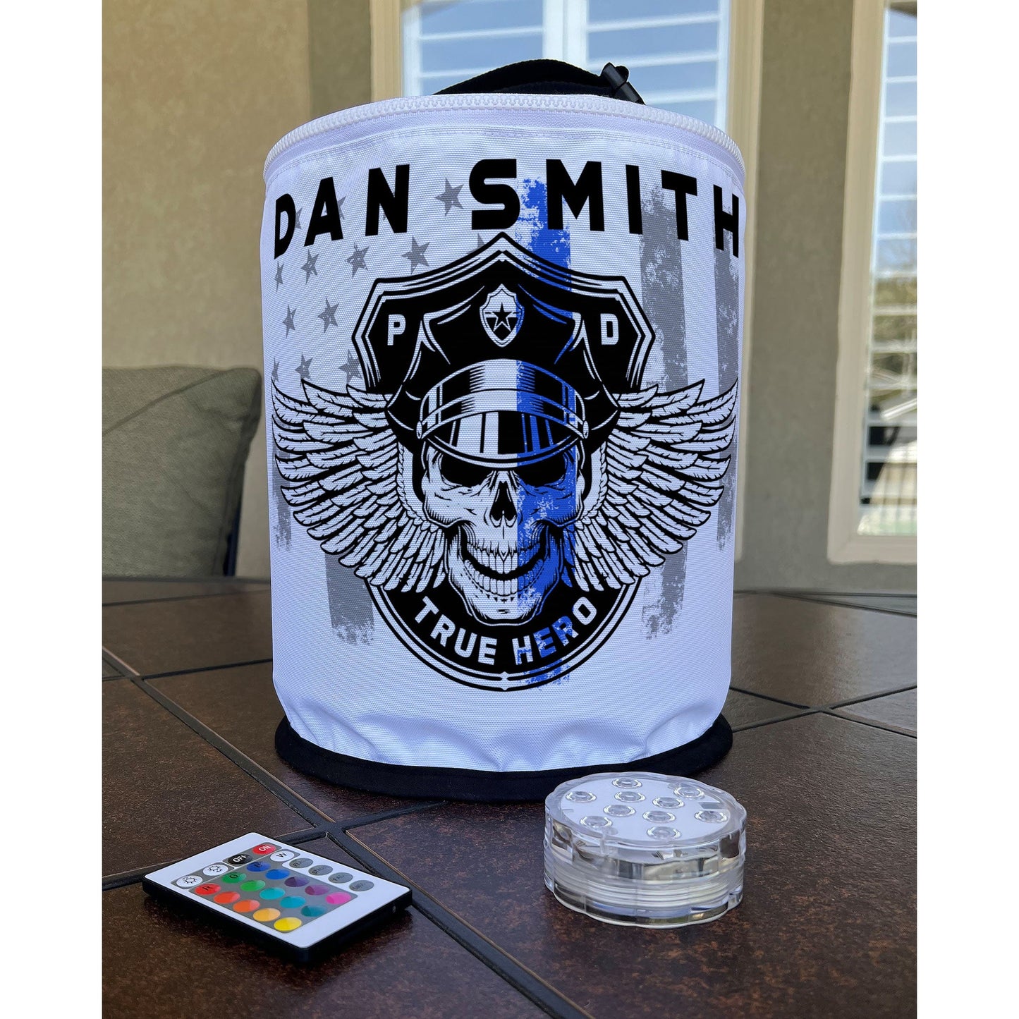 Thin Blue Line Winged Skull Police Officer LED Lantern