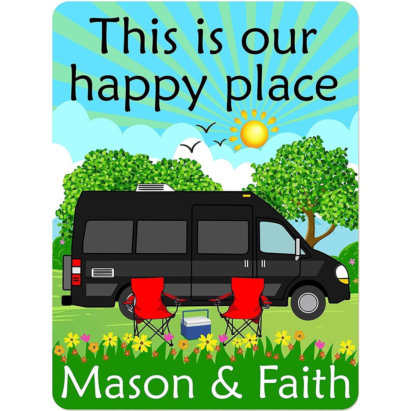 This is Our Happy Place Personalized Aluminum Camping Sign With Class B Motor Home