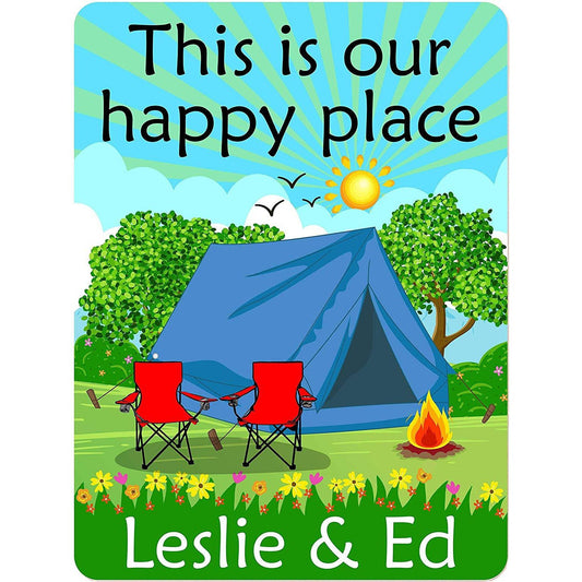 This is Our Happy Place Personalized Aluminum Camping Sign With Tent