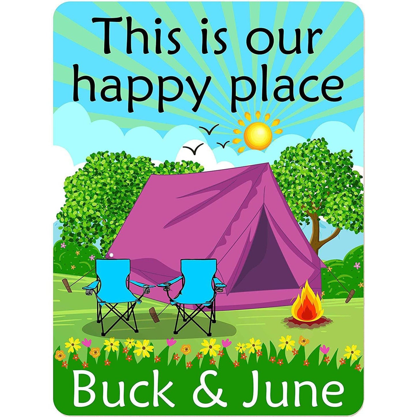 This is Our Happy Place Personalized Aluminum Camping Sign With Tent