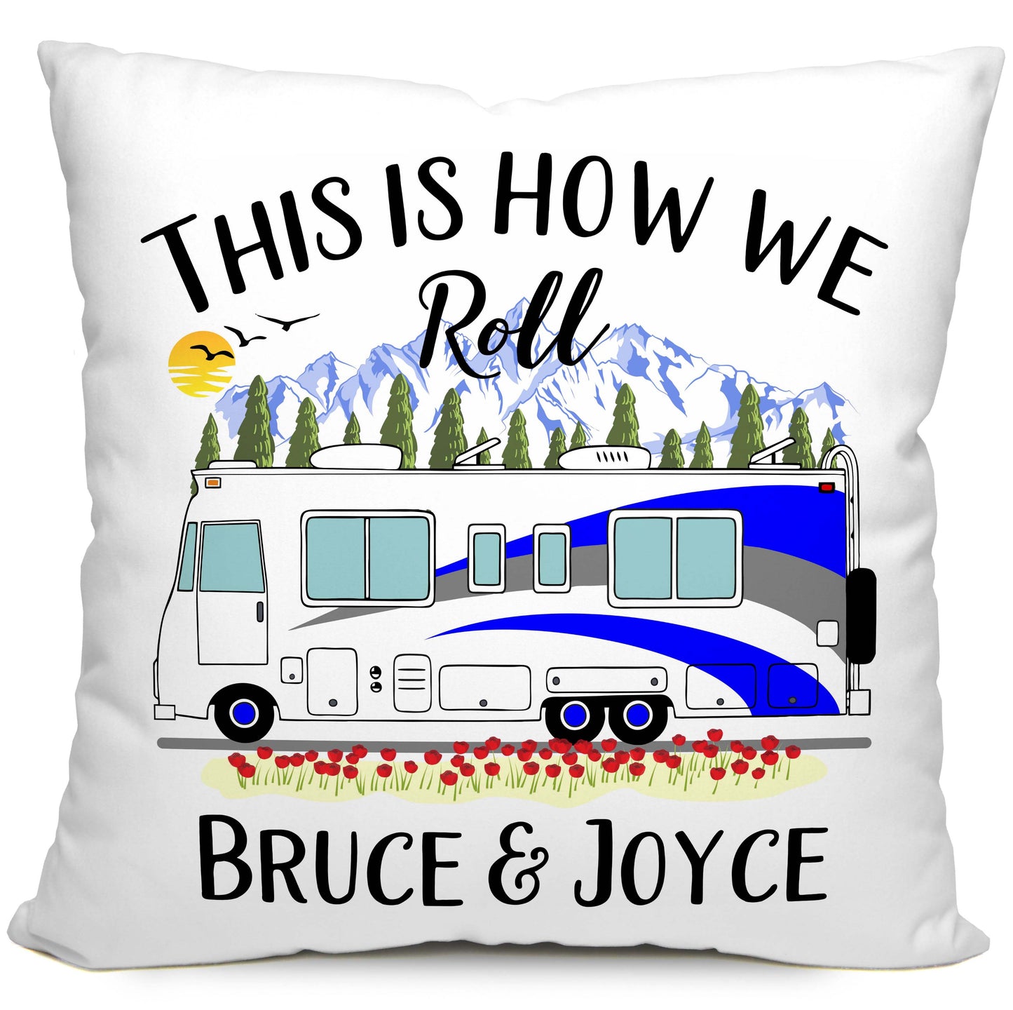 This is How We Roll Personalized Camping Pillow with Class A Motorhome