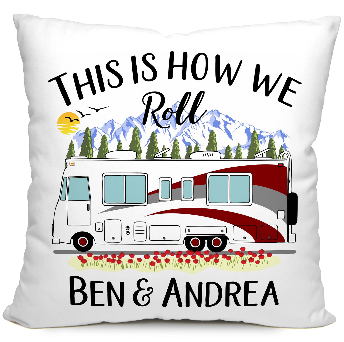 This is How We Roll Personalized Camping Pillow with Class A Motorhome