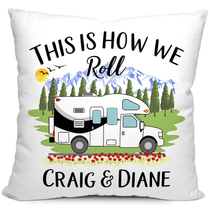 This is How We Roll Personalized Camping Pillow with Class C Motorhome