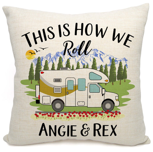 This is How We Roll Personalized Camping Pillow with Class C Motorhome