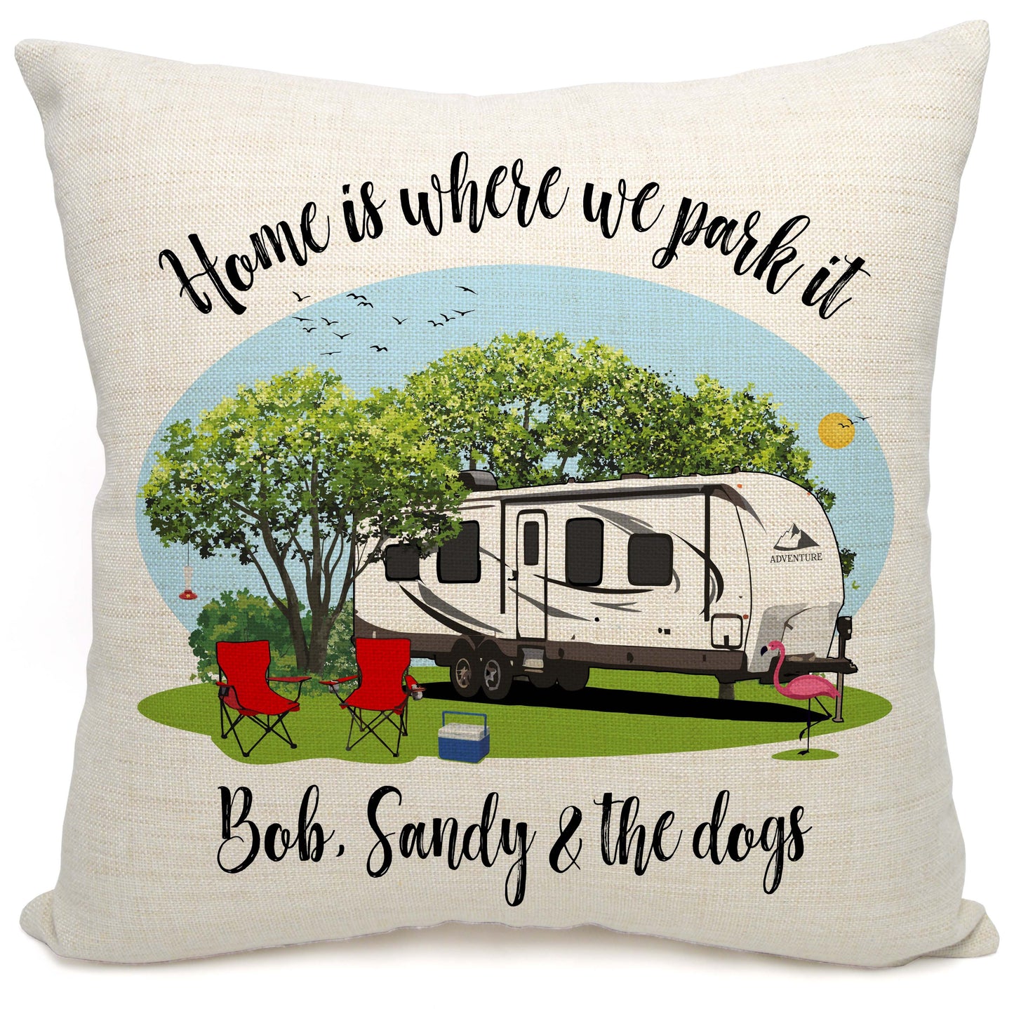 Home is Where We Park It Personalized Camping Pillow with Travel Trailer