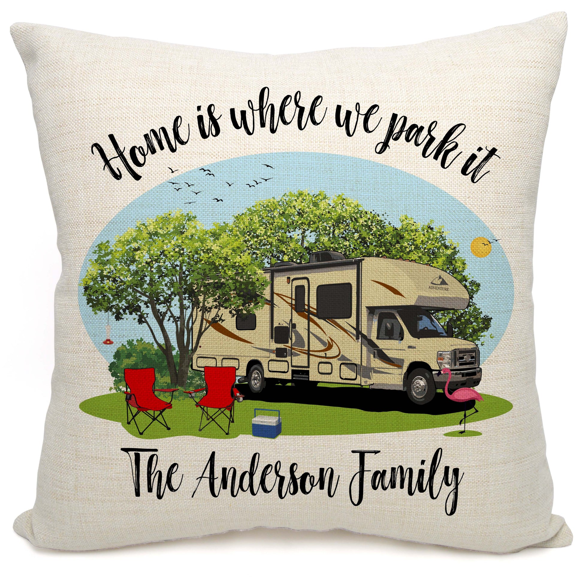 Home is Where We Park It Personalized Camping Pillow with Class C Motorhome