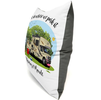 Home is Where We Park It Personalized Camping Pillow with Class C Motorhome