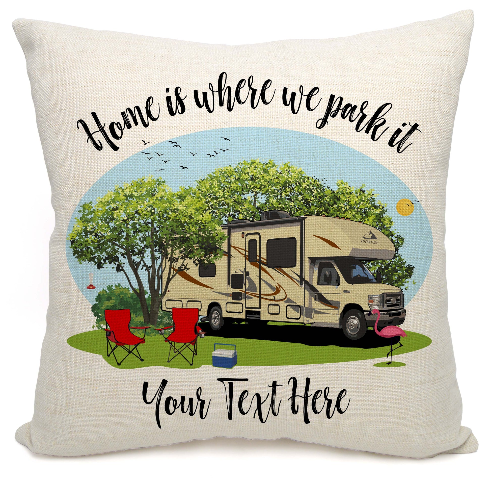Home is Where We Park It Personalized Camping Pillow with Class C Motorhome