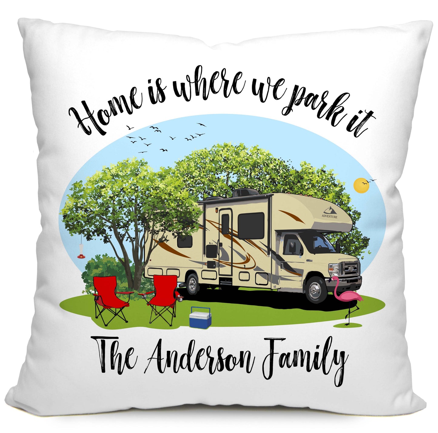 Home is Where We Park It Personalized Camping Pillow with Class C Motorhome