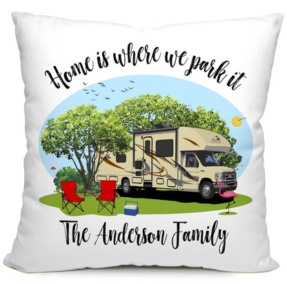 Home is Where We Park It Personalized Camping Pillow with Class C Motorhome