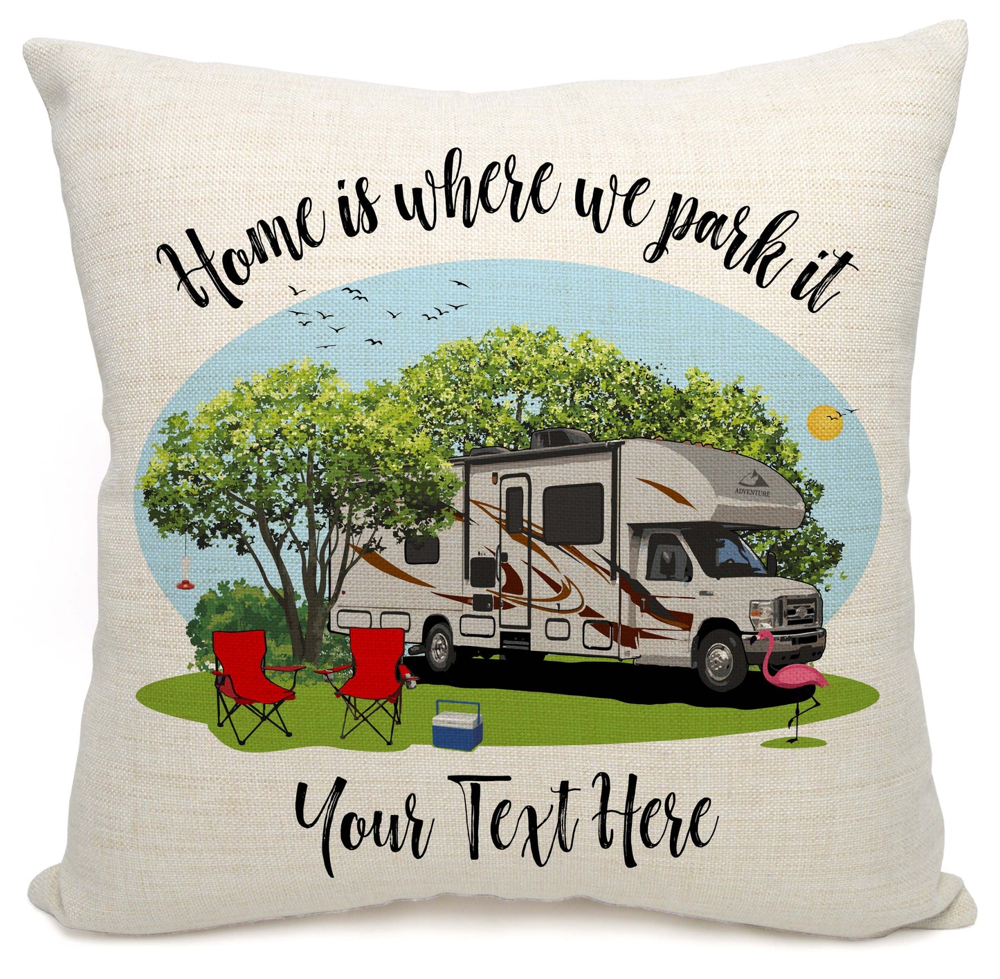 Home is Where We Park It Personalized Camping Pillow with Class C Motorhome