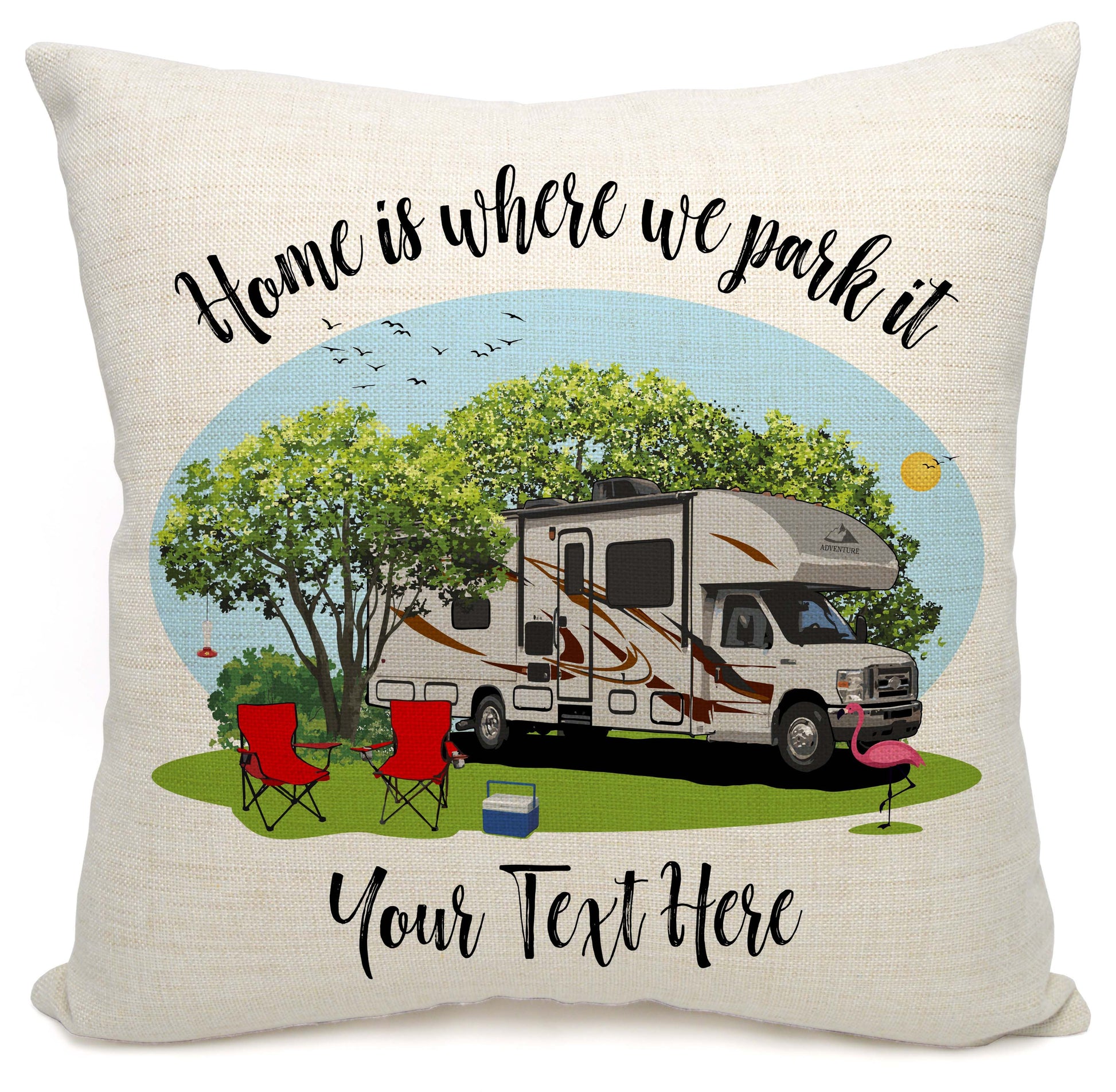 Home is Where We Park It Personalized Camping Pillow with Class C Motorhome