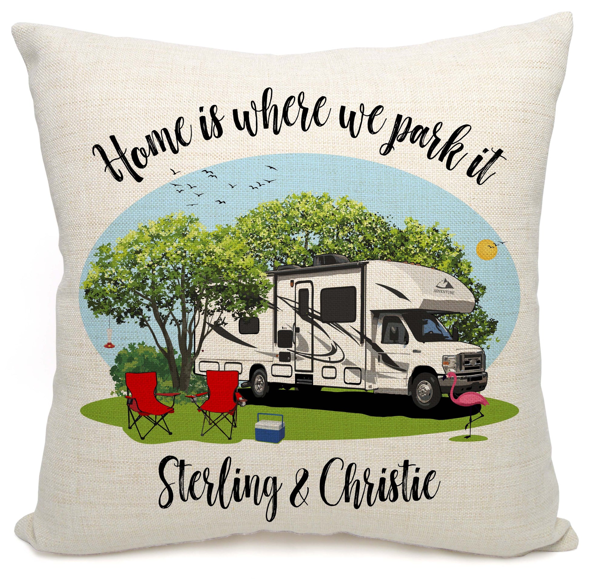 Home is Where We Park It Personalized Camping Pillow with Class C Motorhome