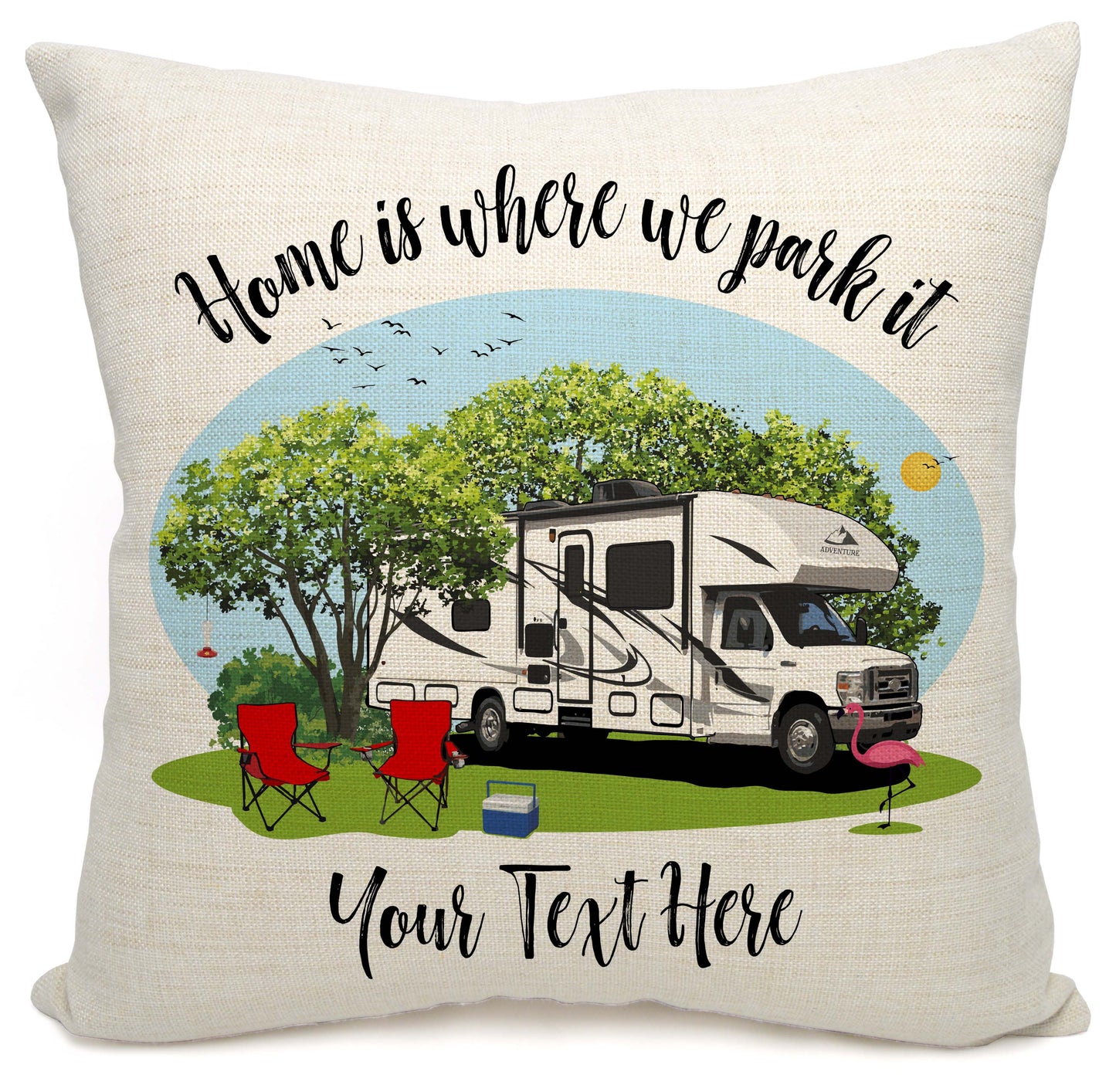 Home is Where We Park It Personalized Camping Pillow with Class C Motorhome
