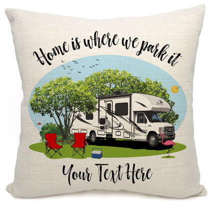 Home is Where We Park It Personalized Camping Pillow with Class C Motorhome