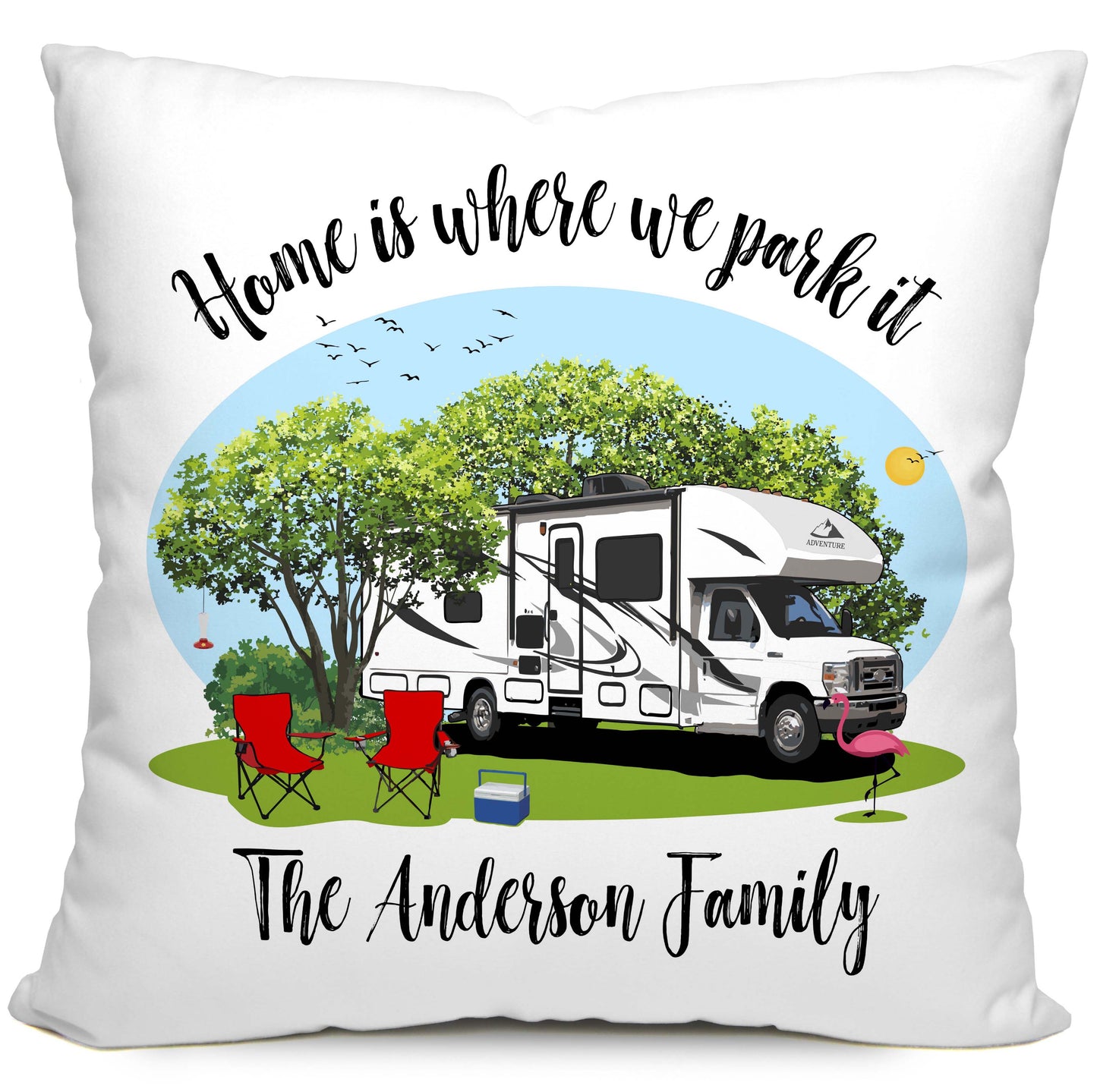 Home is Where We Park It Personalized Camping Pillow with Class C Motorhome